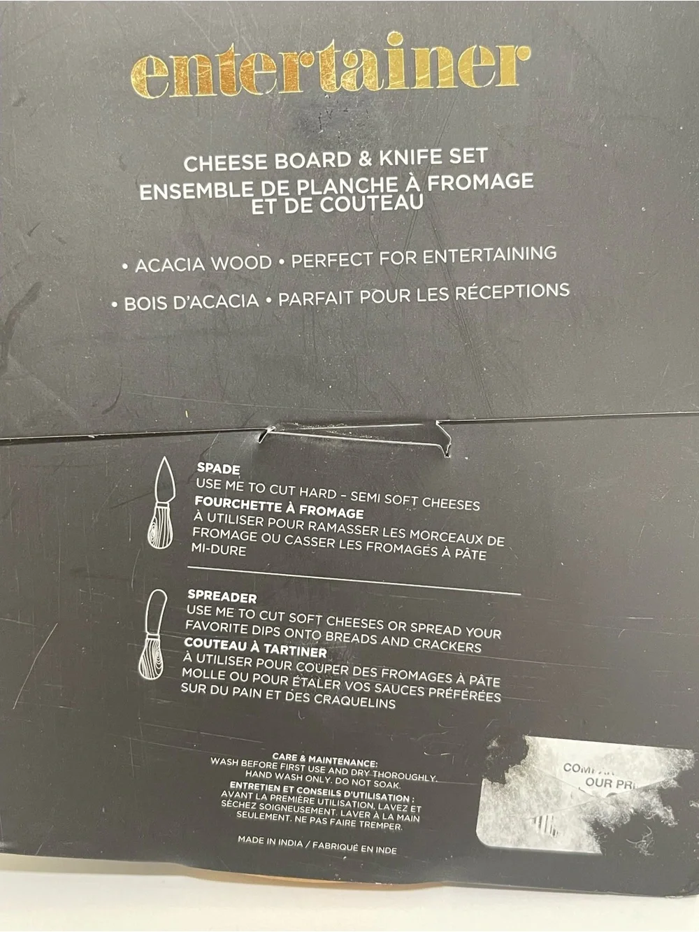 Entertainer Acacia Wood Cheese Board Knife Set Spade & Spreader 7